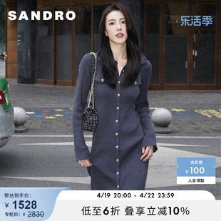 博主同款sandrooutlet女装，碳灰色针织连衣裙，长裙sfpro03281