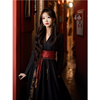 新中式国风改良汉服高端精致绝美黑色上衣半身裙两件套装女秋冬款