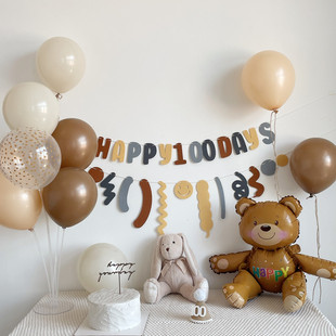 ins风网红儿童1周岁生日，布置背景墙宝宝100天百日宴百天装饰气球