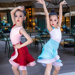 拉丁舞服装高级2022夏季分体女童，练功服网红少儿表演服舞蹈裙