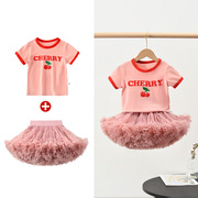 樱桃可爱短袖女宝夏季圆领，上衣搭配tutu裙，上衣t恤衫儿童上装薄款
