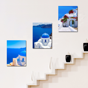 希腊风情地中海风景画客厅壁画，单幅无框画走廊，玄关挂画清新装饰画
