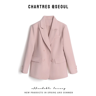 粉色西装外套女设计感短款休闲宽松上衣韩版气质小个子米白西服