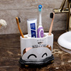 欧式奢华白瓷牙刷架牙具座收纳架卡通贴花卫浴套件卫生间洗漱套装
