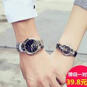 情侣手表一对钢带防水女士，潮流男士学生，韩版时尚自动非机械石英表
