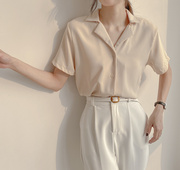 白色雪纺衬衫职业女装夏季韩版薄款短袖上衣复古港味翻领别致小衫