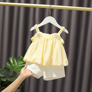 婴儿女宝宝夏装套装一岁女童，网红吊带裙0洋气3小童夏季韩版两件套