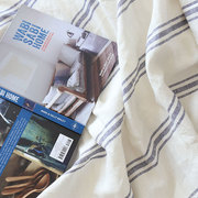 出口订单剩余原白色+蓝色条纹纯亚麻床单柔软水洗沙发盖巾双人床