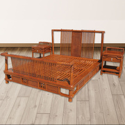 新中式实木大床古典家具老榆木个性时尚床头柜，苏梨出人头地双人床