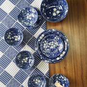日本进口陶瓷餐具米饭碗家用美浓烧日式面碗蓝樱花和风盘子釉下彩