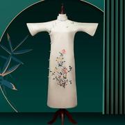 古法刺绣旗袍一片式，丝绸绣花长旗袍，复古日常斜襟定制中国风妈妈