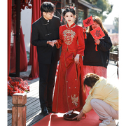 新中式秀禾服婚服套装敬酒服2024新娘酒(新娘酒，)红色衣服旗袍订婚礼服