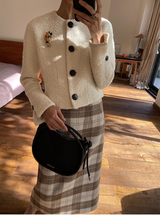 vintage D家优雅气质减龄奶油白羊毛圈圈毛西服洋装外套