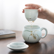 饮致马克杯带盖过滤茶杯，个人专用陶瓷水杯子茶水，分离泡茶杯300ml