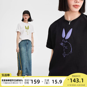 CLOUDSPACE「顽兔T恤」兔子立体印花短袖黑色T恤女夏