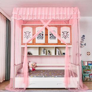 衣柜床1.2米1.5蚊帐一体多功能储物儿童子母床，公主单人书柜床网红