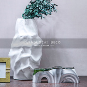 现代简约陶瓷白色肌理花器摆件样板间民宿客厅卧室茶几售楼处饰品
