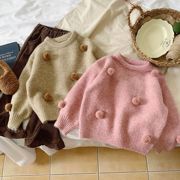 韩国女童毛衣春季2024儿童，洋气毛球慵懒风，上衣女孩甜美针织衫