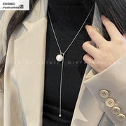 抽拉可调节钛钢长项链，女一颗珍珠高级设计感小众毛衣链不掉色百搭