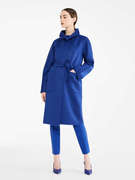 max高端气质宝蓝色纯羊毛，女士直筒立领贴袋连袖系带mara大衣