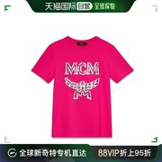 香港直邮mcm女装，品牌字母logo粉色棉质圆领女士短袖tmft9amm11