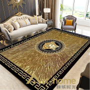 欧式轻奢地毯客厅沙发茶几毯卧室，床边毯黑金色方形圆形地垫进门垫