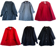 日本制vintage古着复古秋冬灯笼，袖连帽纯色宽松羊毛呢短外套孤品