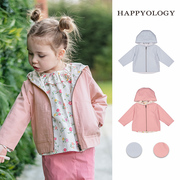 happyology英国儿童两面穿女童上衣，秋冬装童装拉链，连帽衫男童外套