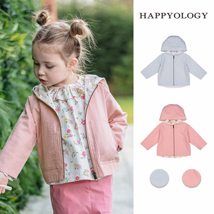 happyology英国儿童两面穿女童，上衣秋冬装童装拉链，连帽衫男童外套
