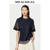 meacheal米茜尔夏季藏蓝色蕾丝小衫时尚，休闲衬衫女士上衣小衫