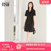 OSA欧莎气质西装短袖连衣裙女夏季2024年职业收腰显瘦小黑裙