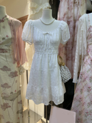 十三行夏季韩版修身系带，蝴蝶结泡泡袖收腰，刺绣减龄显瘦连衣裙