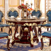 欧式餐桌全实木旋转圆桌新古典红檀色啡网大理石面美式餐桌椅组合