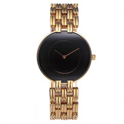 MISSFOX外贸女表圆形合金欧式黑盘经典时尚石英女款手表2110