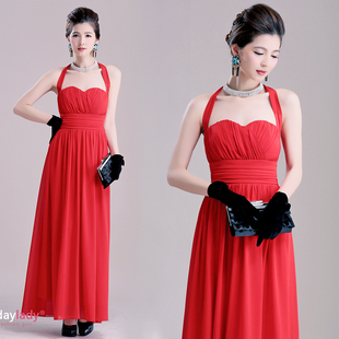 红色连衣裙女士雪纺长裙子新娘敬酒订婚服婚礼平时可穿小礼服2382