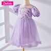 笛莎童装女童紫色连衣裙2023夏季儿童洋气短袖超仙网纱公主裙