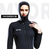 5mm女款连体带帽潜水服前开拉链，头套加厚保暖冲浪服冬防寒游泳衣