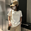 简约纯棉短袖t恤女2024夏季韩版宽松时尚镶钻白色圆领上衣潮