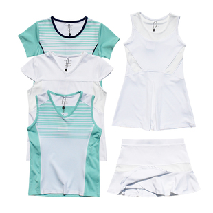 女童夏季网球服 速干防走光短裙运动 短袖t恤 背心 白色连衣裙