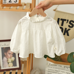 女童衬衫纯棉甜美长袖白色女宝宝，娃娃衫套头洋气长袖薄款婴儿上衣