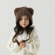 儿童帽子秋冬季女童毛线帽宝宝，护耳帽可爱小熊毛绒针织帽男童冬款