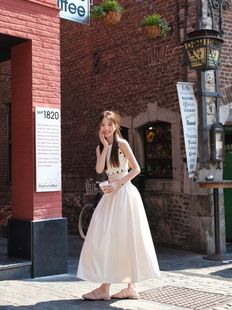 LLDC法式极简风背心套装女可拆卸半身裙两件套法式白色气质长裙