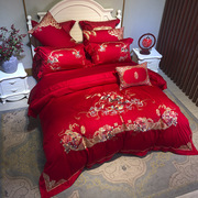 九喜狐婚庆家纺四件套结婚床上用品红色被套美满百年