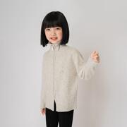 100%羊毛女童毛衣儿童羊毛衫高领开衫加厚白色纯色外套秋冬款