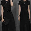 黑色拼接插肩连衣裙女2024夏季两件套设计感气质百搭高腰裙子