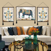 美式客厅装饰画挂布壁毯，玄关沙发背景墙画发财树，大象油画布艺挂毯