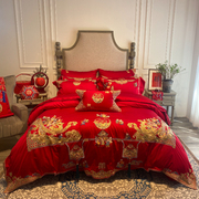大红婚庆百子图四件套结婚红色，婚嫁六十件套高端刺绣新婚床上用品