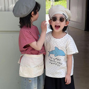 儿童鲸鱼短袖T恤夏季韩系男女童可爱圆点条纹印花上衣洋气