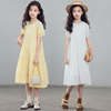 夏季女童黄色短袖淑女长款连衣裙 童装夏款仙女裙子 中大儿童