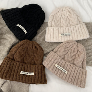 大头围帽子冬款女堆堆毛线帽可爱显脸小冷帽百搭米色宽松粗针织帽